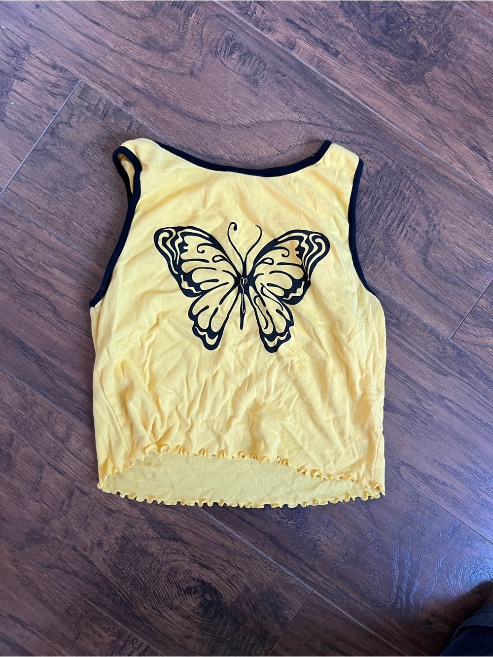 Yellow Butterfly Print Tank Top - Women's Sleeveless Crop Cyber-Sigilism Tribal